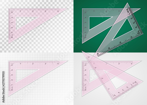School supplies. Measuring tool. Triangle ruler 5 cm and 4 inch