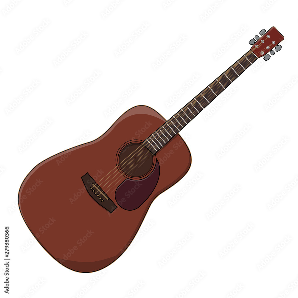 illustration of a musical instrument classical guitar on a white background at an angle of forty-five degrees