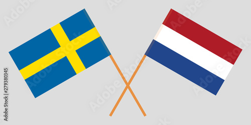 Sweden and Netherlands. Crossed Swedish and Netherlandish flags