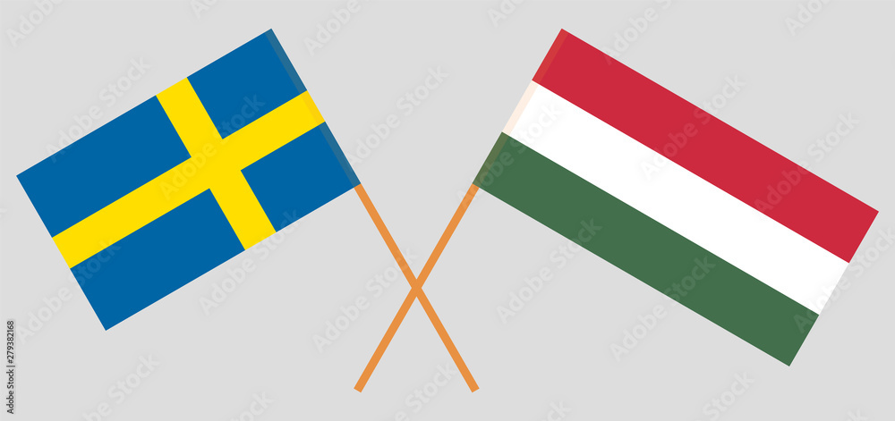 Sweden and Hungary. Crossed Swedish and Hungarian flags