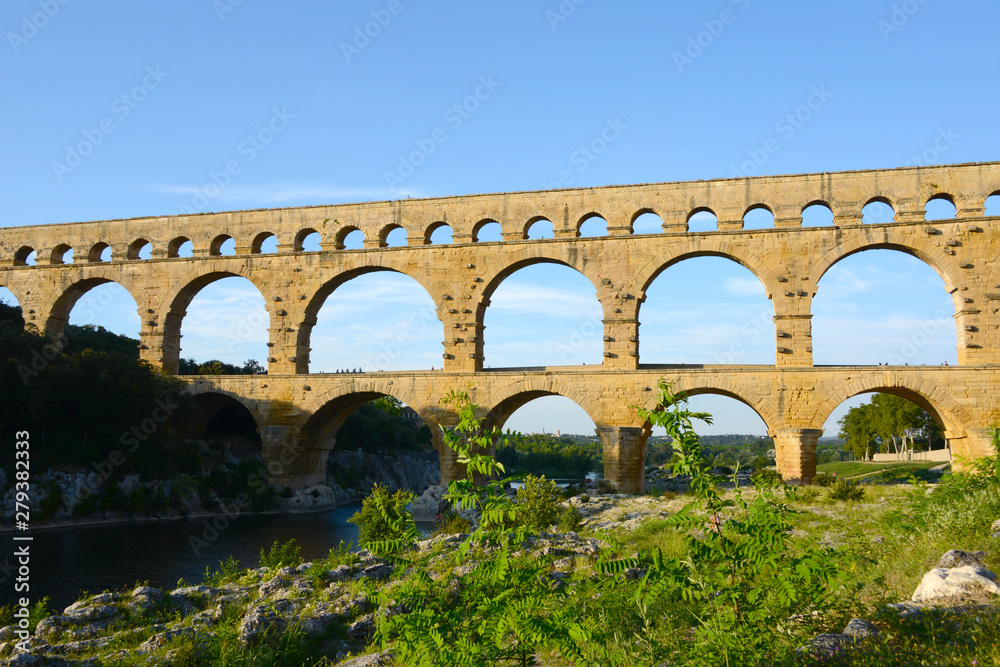Roman aqueduct Pont di Gard in Departement Gard in Southern France