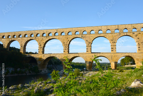 Roman aqueduct Pont di Gard in Departement Gard in Southern France