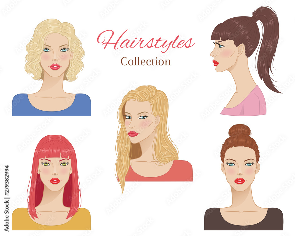 Beautiful young women with fashion trendy hairstyles. vector illustration. Beautiful young women with fashion trendy hairstyles. vector illustration.