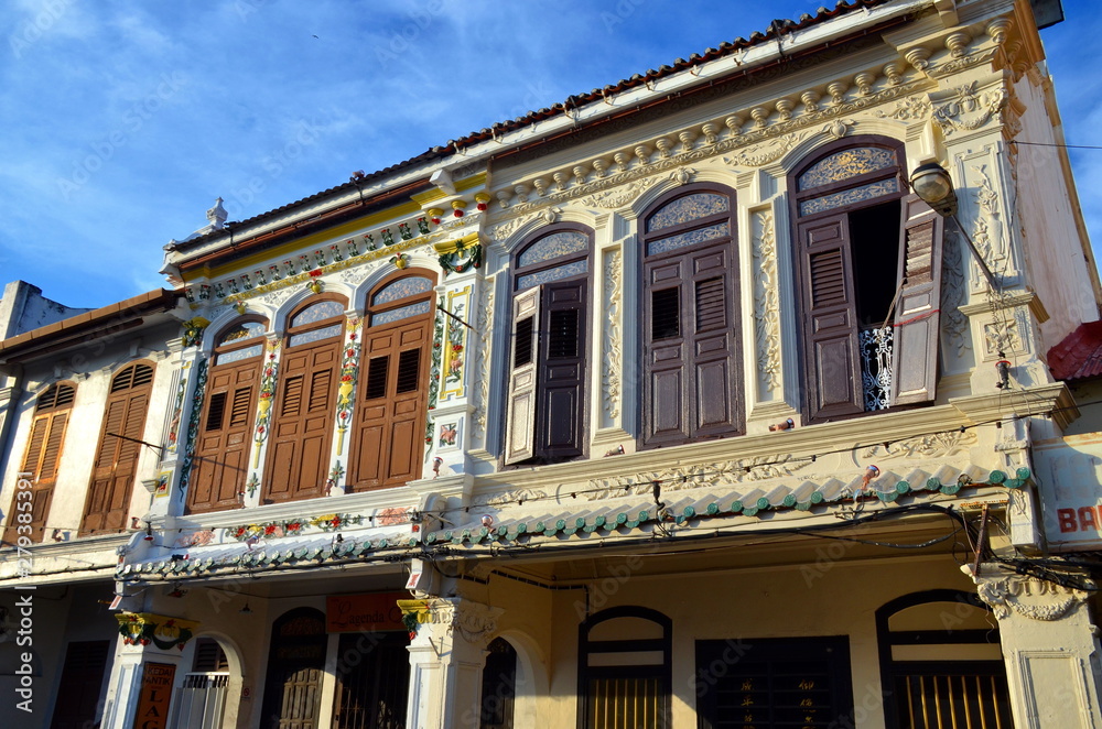Chinatown streets and buildings in Malacca city, Malaysia