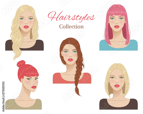 Beautiful young women with fashion trendy hairstyles. vector illustration.