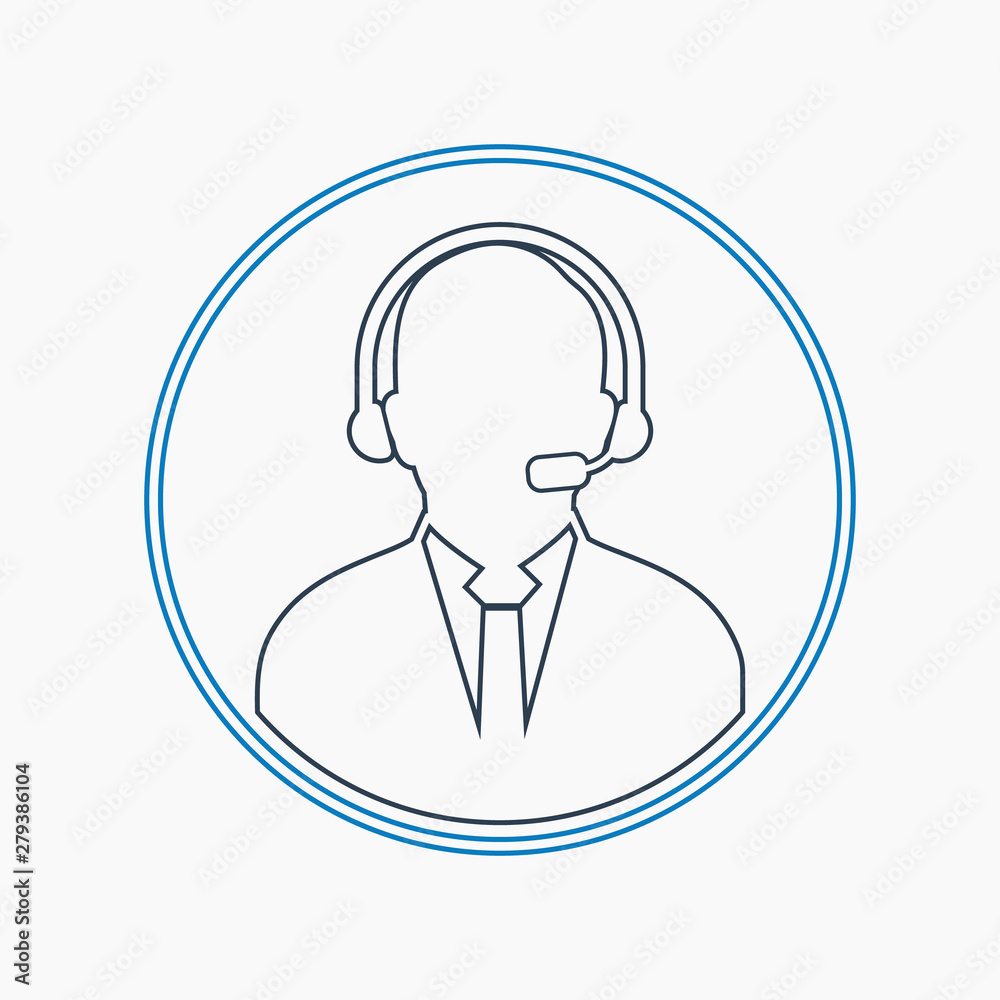 Call centre operator icon with headphone symbol. Line style vector EPS. Call centre operator icon with headphone symbol. Line style vector EPS.