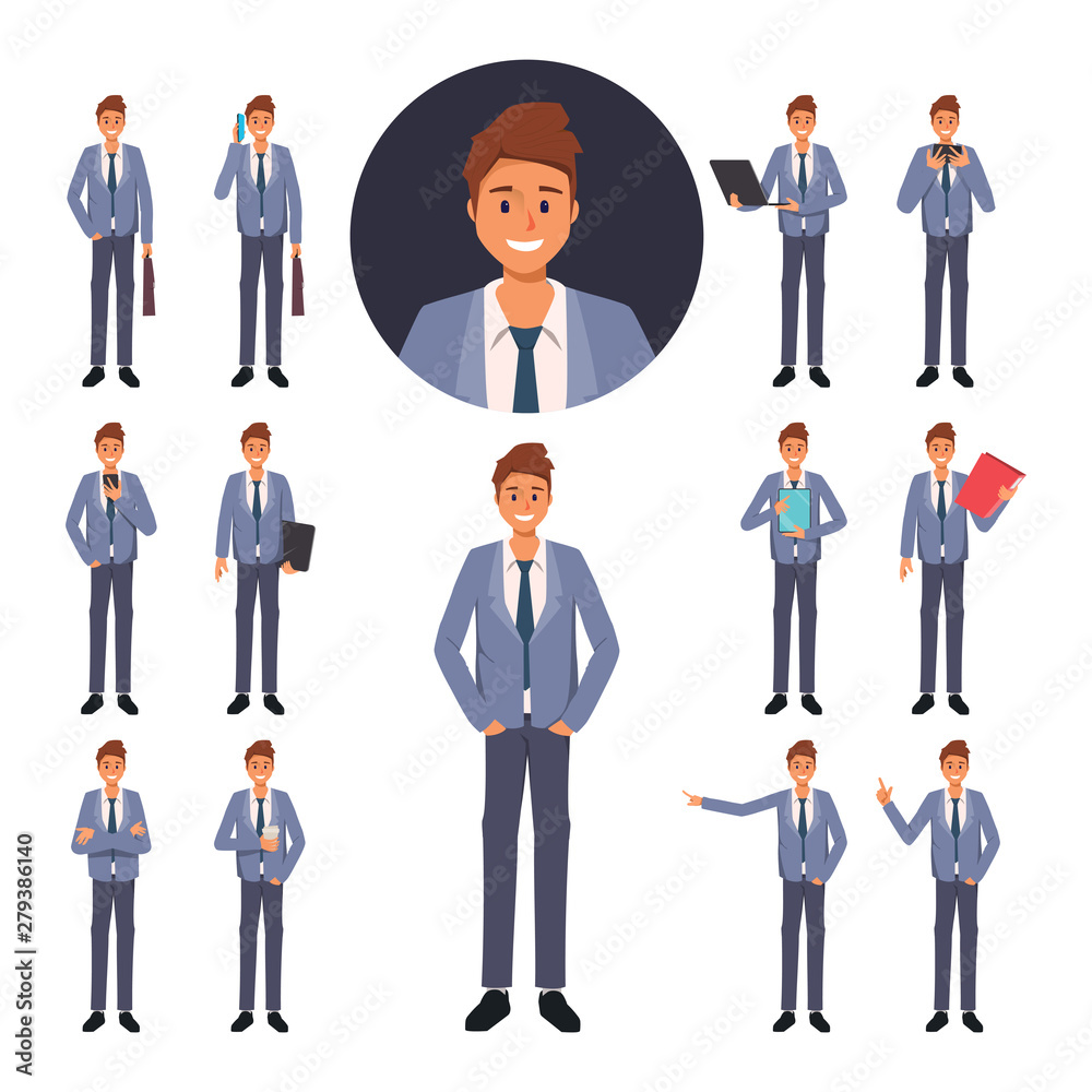 Set of Businessman character in job pose. Set of Businessman character in job pose.