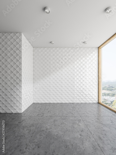 Empty tiled wall panoramic room interior
