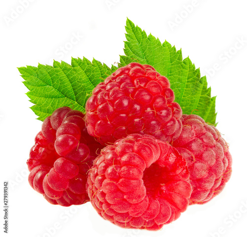 Ripe raspberries isolated on a white background.