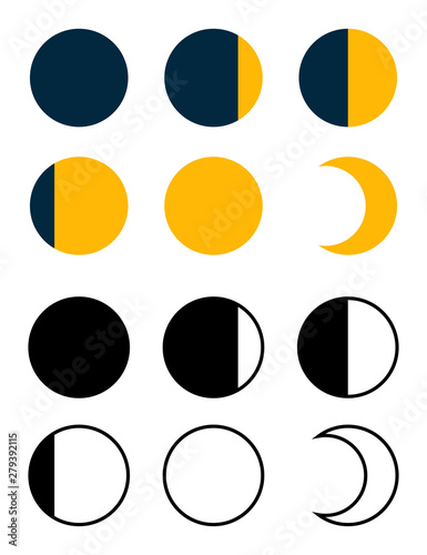 Flat design. Moon phases icon night space astronomy and nature moon phases sphere shadow. The whole cycle from new moon to full moon. Gibbous icon - Vector