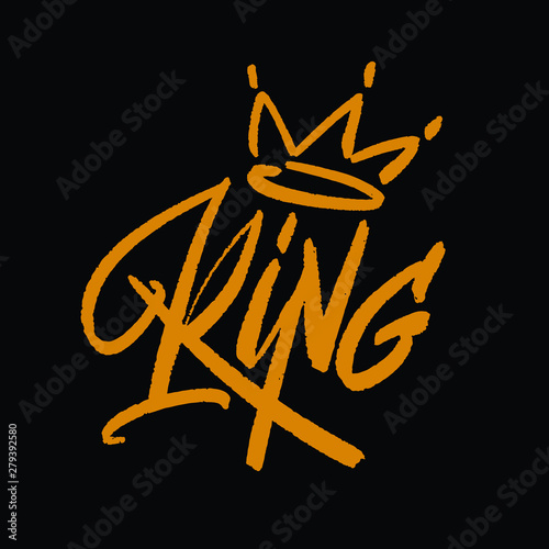 King. Ink hand lettering. Modern brush calligraphy. Handwritten phrase. Inspiration graphic design typography element. Cool simple vector sign.