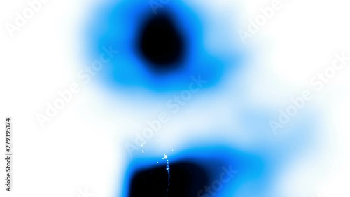 White sparks burst on blue and black and blurred shapes moving on a white background. Monochrome cold blue graphic animation for background or backdrop.