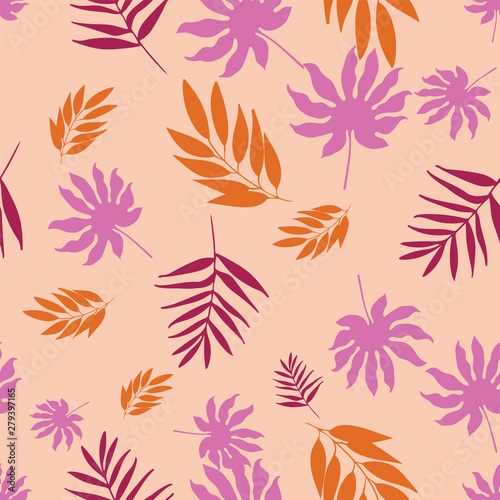 Vector soft pastel tropical leaves seamless pattern repeat.