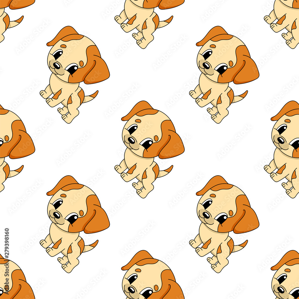 Happy dog. Colored seamless pattern with cute cartoon character. Simple  flat vector illustration isolated on white background. Design wallpaper,  fabric, wrapping paper, covers, websites. Stock Vector | Adobe Stock