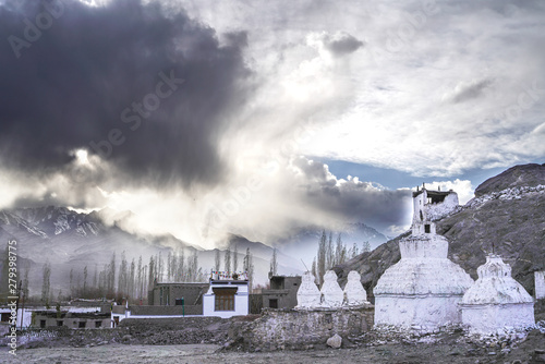 The old Thiksay monastery in Theksey small village photo