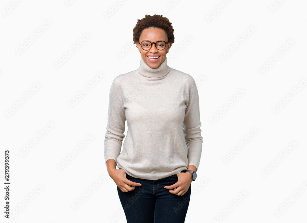 Fototapeta premium Young beautiful african american woman wearing glasses over isolated background with a happy and cool smile on face. Lucky person.