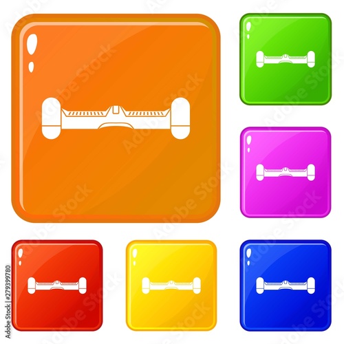 Dual wheel self balancing electric skateboard icons set collection vector 6 color isolated on white background