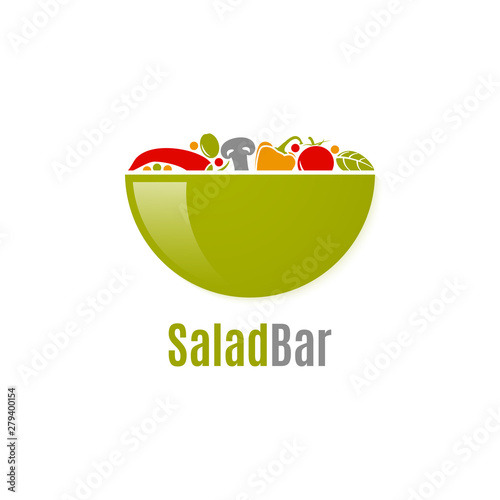Vegetables salad logo. Salad bar design on white