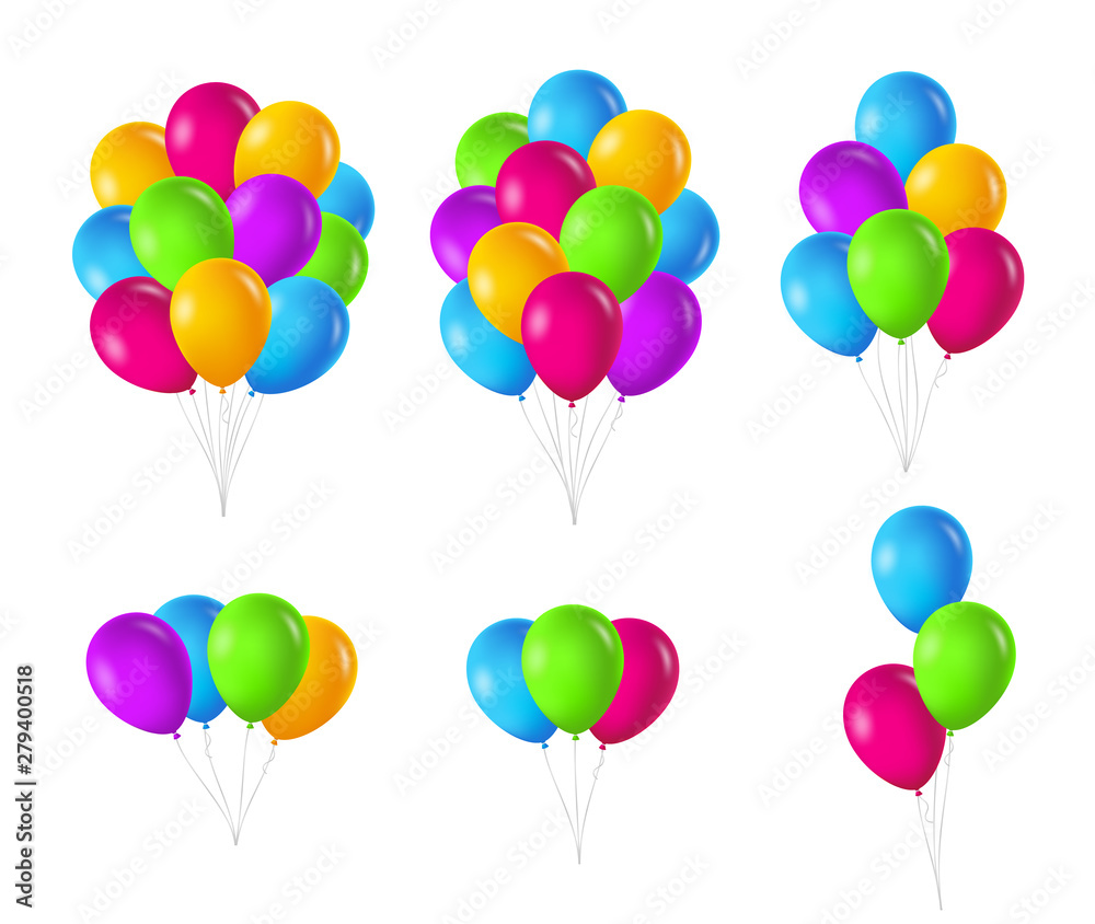 Colorful balloons groups and bunch. Vector illustration