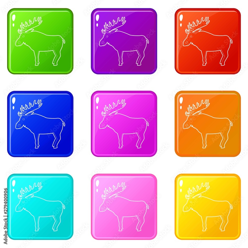 Elk icons set 9 color collection isolated on white for any design Elk icons set 9 color collection isolated on white for any design