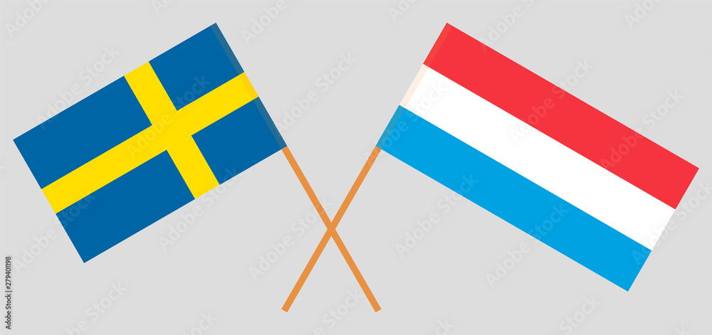 Sweden and Luxembourg. Crossed Swedish and Luxembourgish flags