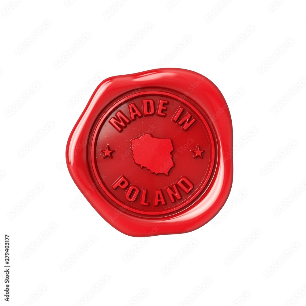 Seal made in Poland. Red sealing wax. Origin stamp. Seal made in Poland. Red sealing wax. Origin stamp.