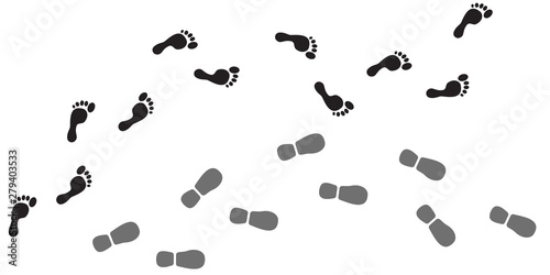 Footprint silhouettes path vector icon. Feet and sneakers step marks.