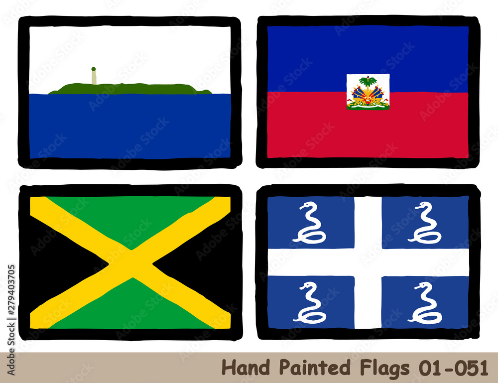 手描きの旗アイコン,ナヴァッサ島の旗,ハイチ国旗,ジャマイカの国旗 