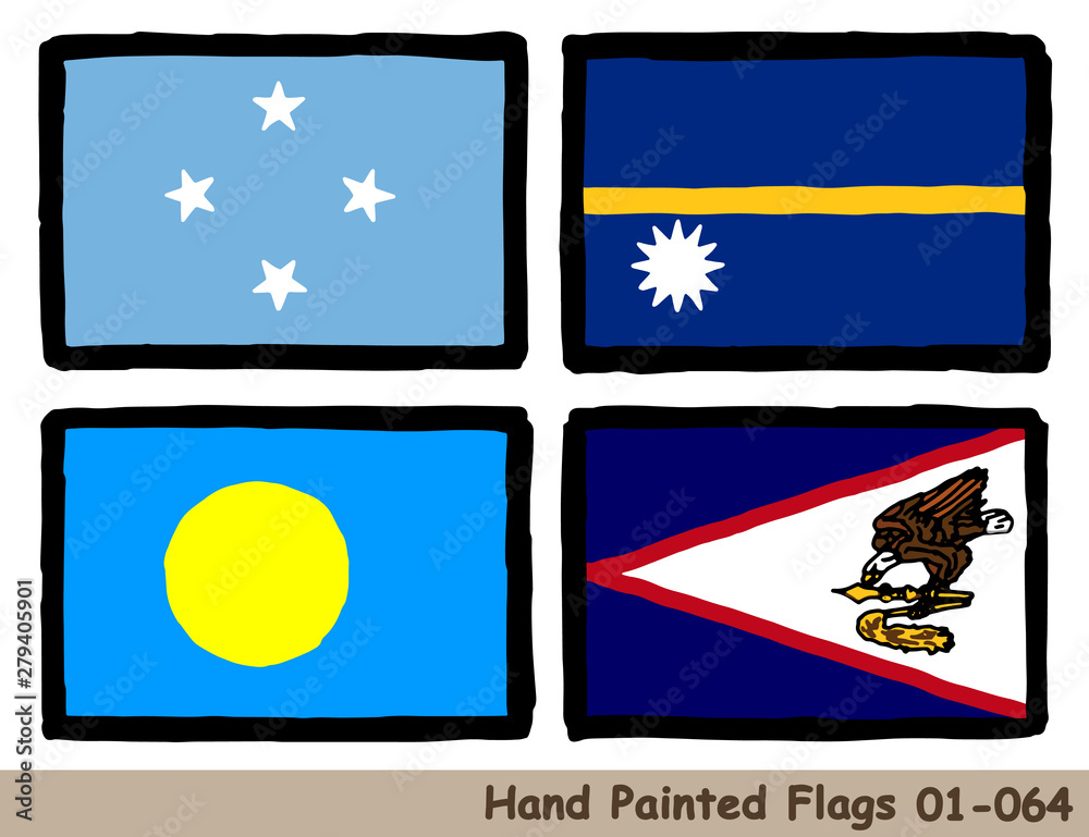 手描きの旗アイコン ミクロネシア連邦の国旗 ナウルの国旗 パラオの国旗 サモアの旗 Flag Of The Micronesia Nauru Palau Samoa Hand Drawn Isolated Vector Icon Stock Vector Adobe Stock