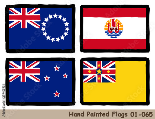 手描きの旗アイコン,クック諸島の旗,ポリネシアの旗,ニュージーランドの国旗,ニウエの国旗 Flag of the Cook Islands, Polynesia, New Zealand, Niue, hand drawn isolated vector icon.