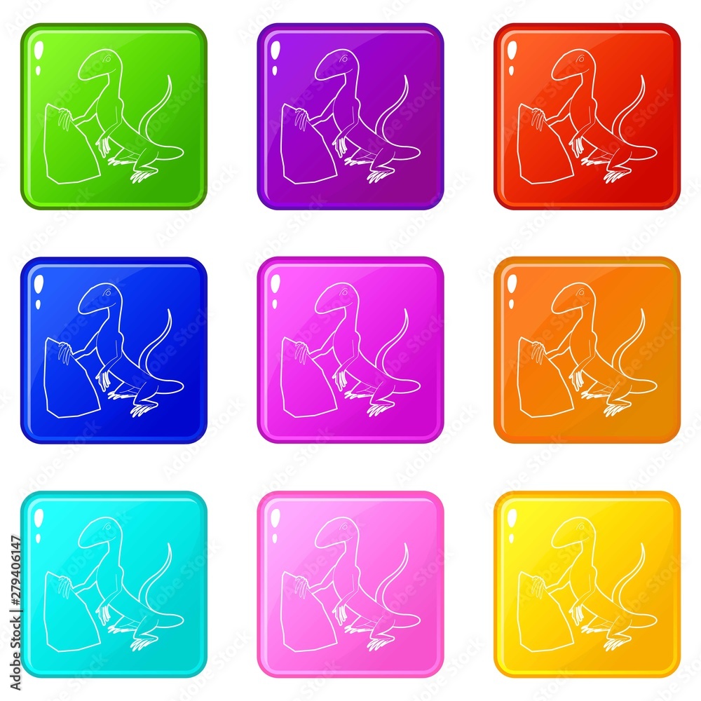 Standing lizard icons set 9 color collection isolated on white for any design Standing lizard icons set 9 color collection isolated on white for any design