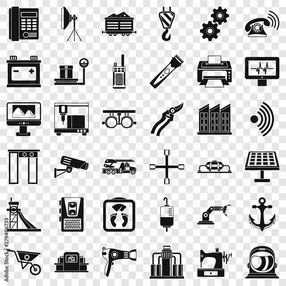 Wheelbarrow icons set. Simple style of 36 wheelbarrow vector icons for web for any design