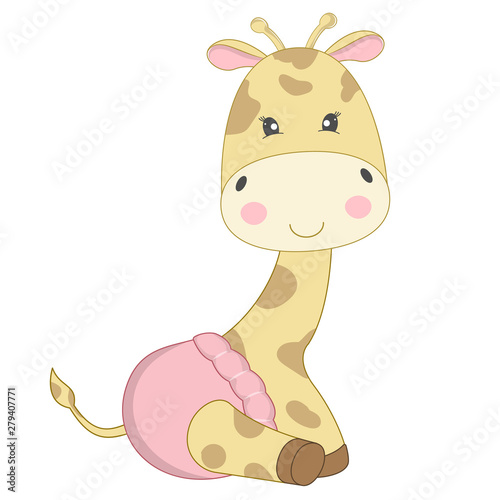 Adorable baby Giraffe in a diaper cute smiling.