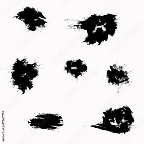 Ink blots on white background. Vector strokes. Splash set.