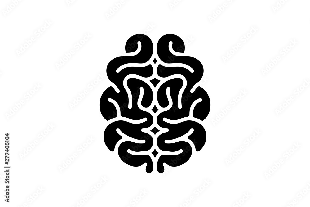 Brain intelligence mind sign. Central nervous system organ black icon. Vector symbol illustration Brain intelligence mind sign. Central nervous system organ black icon. Vector symbol illustration