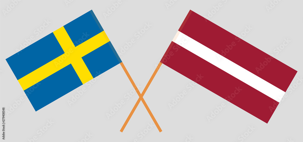 Sweden and Latvia. Crossed Swedish and Latvian flags