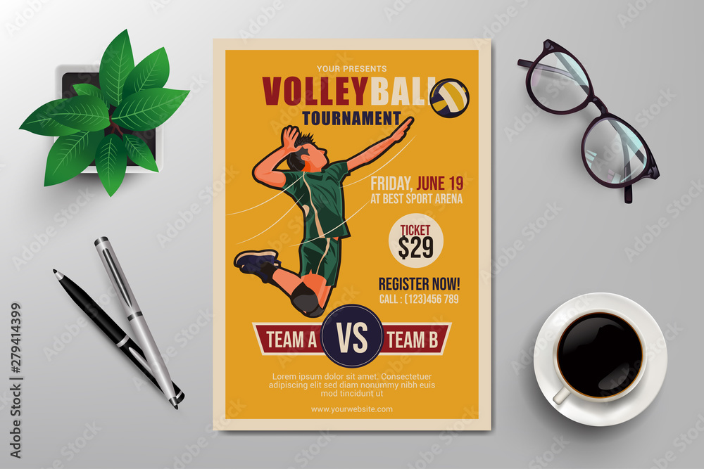 volleyball tournament flyer template vector Stock Vector | Adobe Stock