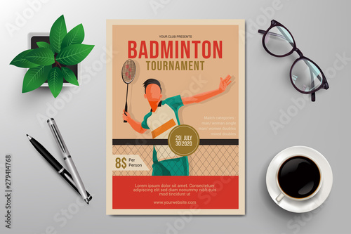 badminton tournament flyer template vector