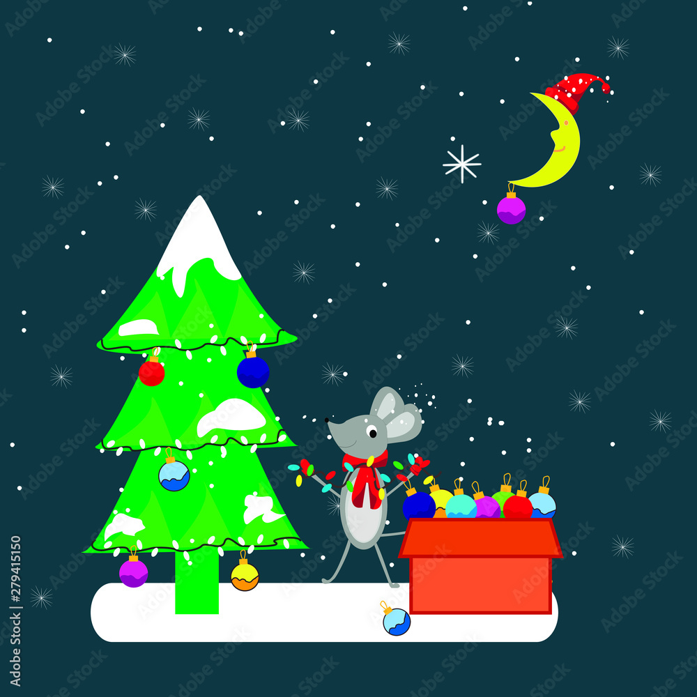  New Year. New Year 2020 and Christmas tree on background. Year of the rat or mouse. greeting card, concept of the new year.