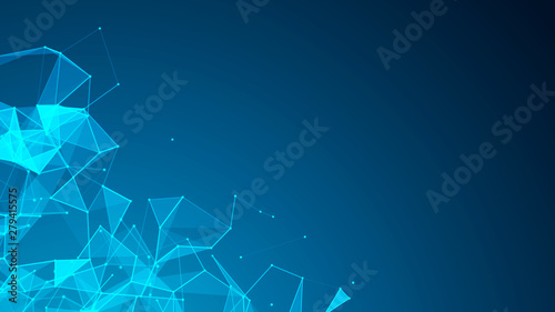 Abstract polygonal space. Futuristic blue background. Connection dots and lines structure. Triangular business wallpaper. 3d