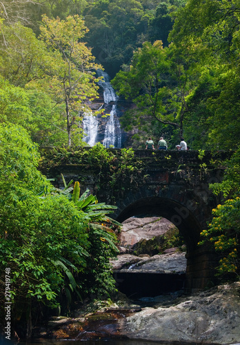 waterfall and old bridge in the tijuca's forest, rio de janeiro city