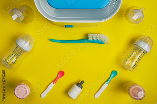 Baby sterilizer brush with plastic feeding accessories