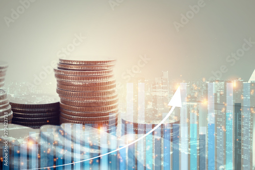 rows of coins for finance and business concept background