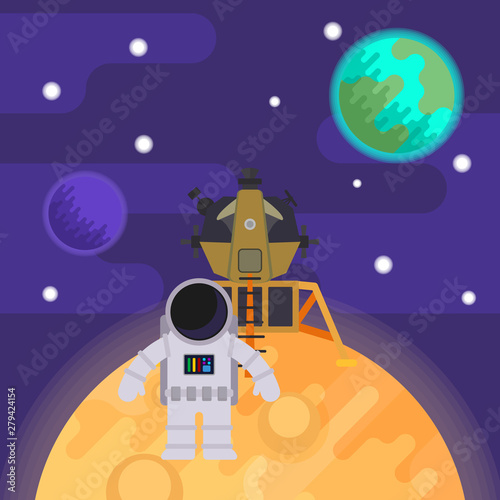 the first man on the moon, apollo 11. Vector flat illustration.