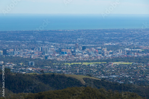Adelaide city skyline view from Mt Lofty summit.