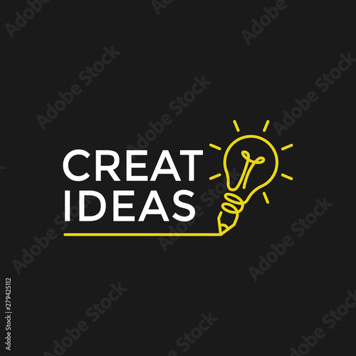 Pencil with lightbulb lamp. Creative Idea logo design. Vector illustration