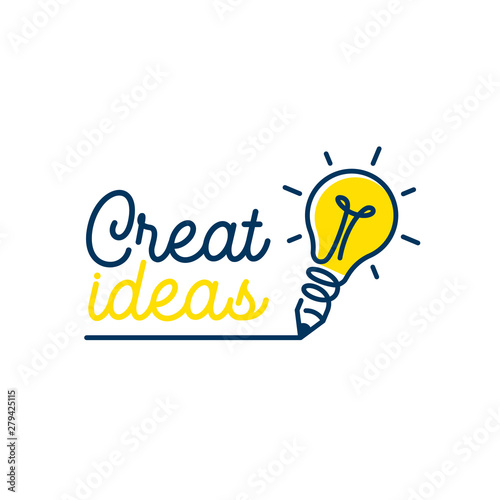 Pencil with lightbulb lamp. Creative Idea logo design. Vector illustration