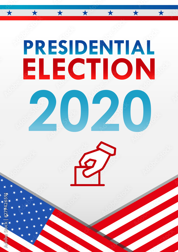United States presidential election 2020. Vector banner template. Vote. With US flag on blue background. United States presidential election 2020. Vector banner template. Vote. With US flag on blue background.