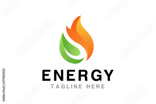 Flame with Leaf Logo Design Template - Vector