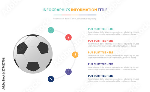 soccer football ball infographic template concept with five points list and various color with clean modern white background - vector